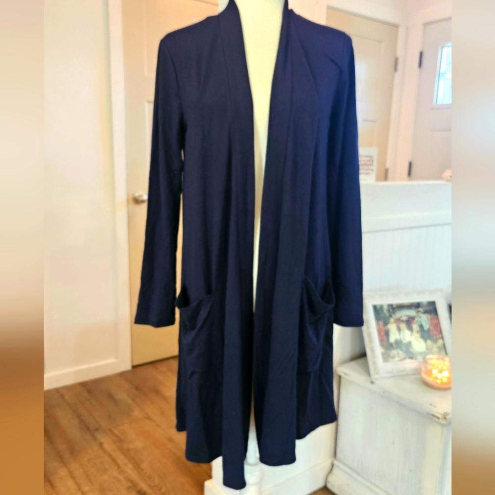 NWT'S -ZENANA PREMIUM- Navy Blue Long Knit Cardigan Sweater - Open Front
